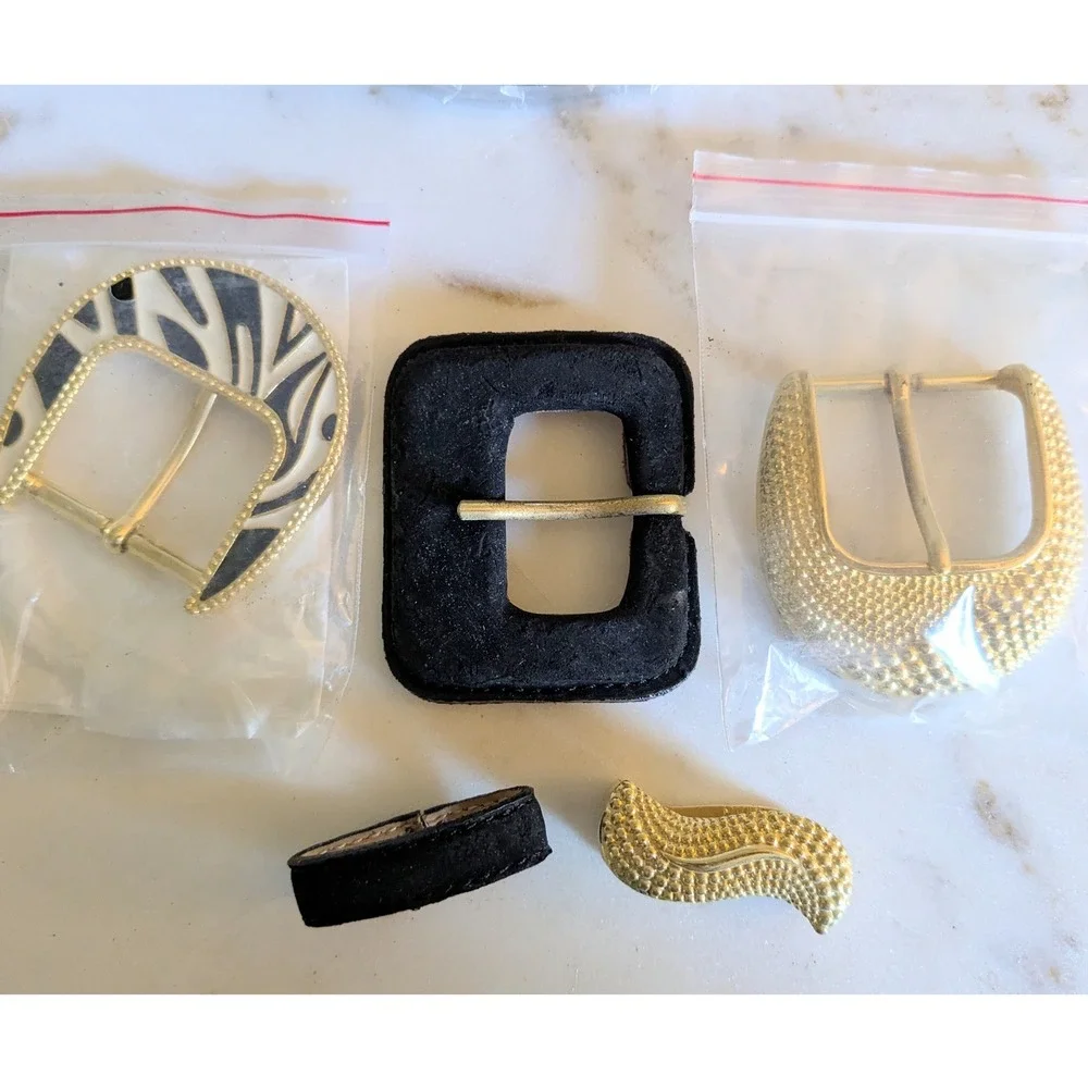 Vtg Diane Von Furstenberg Convertible Belt Lg‎ 3 Buckle Set Black Gold Avon NIB